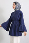 Ribbed Tunic with Flywheel Sleeves Y0104 - Indigo - 3