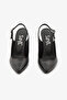 Black Stiletto Genuine Leather Open Back Pointed Toe Stiletto Women's Heeled Shoes - 7