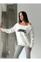 Angel Embroidered Boat Neck Sweatshirt - White - 3