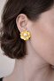 Gold Yellow Ball Pearl Detail Wire Flower Studded Elegant Earrings (2cm) - 2