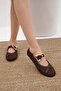 Roxy Brown Heart Buckle Women's Ballerinas - 5