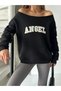 Angel Embroidered Boat Neck Sweatshirt - Black - 2