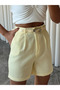 Linen Single Pleated Belted Shorts - Yellow - 4
