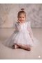 White Star Printed Ruffled Front Long Tulle Sleeve Girls' Baby Girl Dress - 4