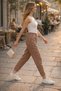 Women's Summer Synthetic Linen High Waist Elastic Skinny Leg Mom Pants C611 - 5