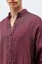 100% Linen Oversize Long Sleeve Shirt Burgundy - 6