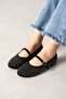 Margot Black Suede Platinum Stone Embellished Nickel Buckle Belted Ballerinas - 2