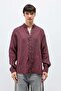 100% Linen Oversize Long Sleeve Shirt Burgundy - 4