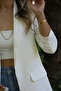 White Sleeve Ruched Detail Blazer - 5
