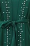 Stone and Pearl Detailed Double Abaya with Lace-Up Waist - Green - 5