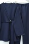 Cross-Tied Front Slit Scuba Suit - Navy Blue - 4