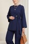 Cross-Tied Front Slit Scuba Suit - Navy Blue - 3