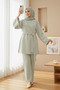 Cross-Tied Front Slit Scuba Suit -Beige