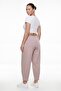 Women's Beige Summer Slim Trousers with Belt and Accessory Detail at the Hem - 4