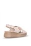 2409920Y Women's Genuine Leather Flat Sandals Beige - 4