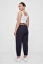 Women's Navy Blue Summer Slim Trousers with Belt and Accessory Detail at the Hem - 4