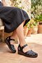 Elit 26Yrhm204K Women's Genuine Leather Orthopedic Flat Sandals Black