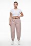 Women's Beige Summer Slim Trousers with Belt and Accessory Detail at the Hem