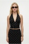 Women's Arisha Stretchy Side Gathered Polka Dot Halter Neck Black Knitted Blouse - 4