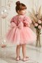 Baby Girl Birthday Party Wedding Dress Short Sleeve Rose Bow Tulle Tutu Lined - 2