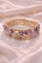 Women's Gold Color Flower and Butterfly Detailed Zircon Stone Enamel Stylish Cuff Bracelet - 2