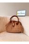 Women's Straw Knitted Shoulder Bag - Bohemian Stylish Summer Casual Handbag with Brown Detail
