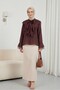 Lace-Up Collar, Ruffled Lace Detail, Long Back Cupra Shirt - Plum - 4