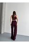 Women's High Waist Vertical Textured Lettuce Edge Detailed Palazzo Trousers - 4