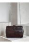 Brown Silver Detailed Hand-Woven Leather Special Series Women's Evening Dress Bag - 7