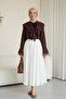 Lace-Up Collar, Ruffled Lace Detail, Long Back Cupra Shirt - Plum - 5