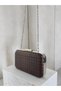 Brown Silver Detailed Hand-Woven Leather Special Series Women's Evening Dress Bag - 6