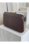 Brown Silver Detailed Hand-Woven Leather Special Series Women's Evening Dress Bag - 2