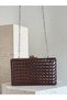 Brown Silver Detailed Hand-Woven Leather Special Series Women's Evening Dress Bag - 4