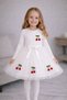 Lulu Cherry Long Sleeve Girls Baby Kids Cherry Fluffy Tutu Dress Princess Stretchy Lycra White