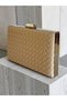 Beige Color Silver Detailed Hand-Woven Leather Special Series Women's Evening Dress Bag - 3