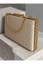 Beige Color Gold Stone Embroidered Hand-Woven Leather Special Series Women's Evening Dress Bag - 5