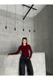 Women's Burgundy Crew Neck Long Sleeve Slim Finger-Loop Detailed Buzzy Badi Bodysuit - 2