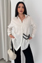 Women's Striped Belted Shirt – Loose Fit Buttoned Stylish Blouse