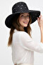 Women's Black Sparkling Diamond Stone Straw Beach Hat |   Wide Brim Sun Protection Fedora - 4