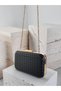 Black Color Gold Detailed Hand-Woven Leather Special Series Women's Evening Dress Bag - 6