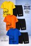 Children's Sunny Boy Black Special Printed Crew Neck 3-Piece T-Shirt - Shorts Set