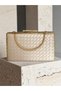 Beige Color Gold Stone Embroidered Hand-Woven Leather Special Series Women's Evening Dress Bag - 4