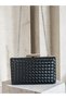 Black Color Silver Detailed Hand-Woven Leather Special Series Women's Evening Dress Bag - 5