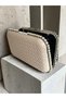 Beige Color Silver Stone Embroidered Hand-Woven Leather Special Series Women's Evening Dress Bag - 6