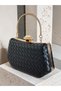 Black Color Gold Detailed Hand-Woven Leather Special Series Women's Evening Dress Bag - 6