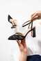 New Season Black Stiletto Mesh Beaded Knitted Heel Height 9cm Thick Heel - 3
