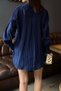Women's Navy Blue Striped Oversize Shirt – Casual Stylish Combination Esr079 - 3