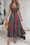 Women's waist taped ethnic pattern zero sleeve supreme dress - 2