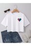 Leopard Colorful Heart Printed Loose Short Sleeve Crew Neck Women's Crop Tshirt - 2