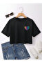 Leopard Colorful Heart Printed Loose Short Sleeve Crew Neck Women's Crop Tshirt - 2